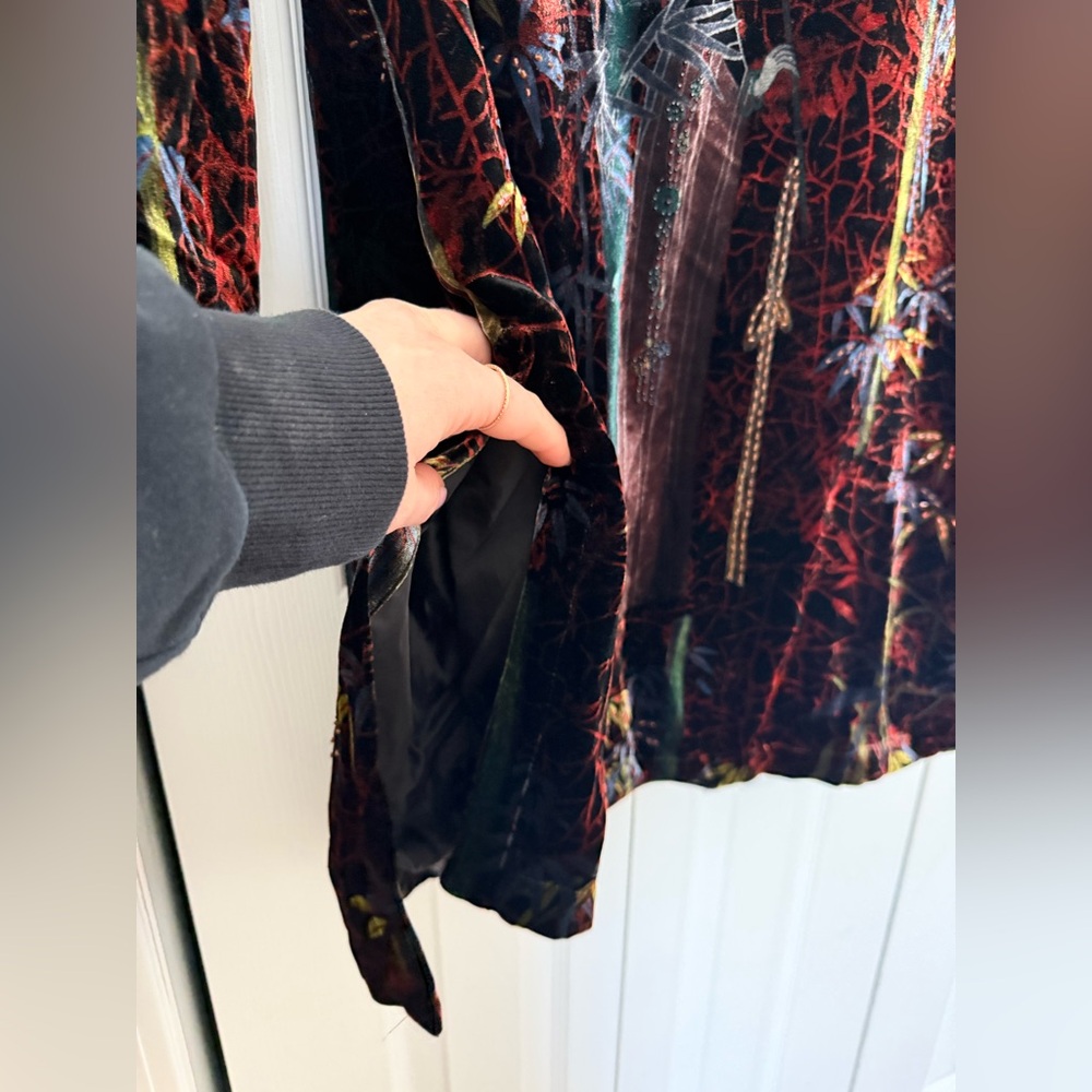 Chico’s Design 90s Velvet Burnout Duster Jacket Asian Print Size 1 - Picture 7 of 9